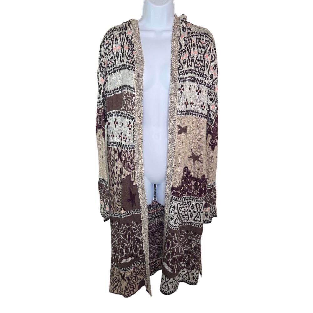 Free People American Bandana Hooded Cardigan Duster Sweater Patchwork Size M